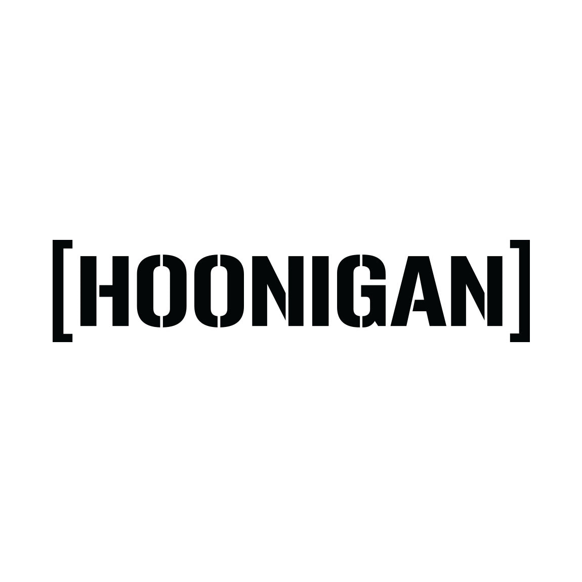 Hoonigan medium die cut censor bar bracket sticker, 18 inches, black design on a white background.