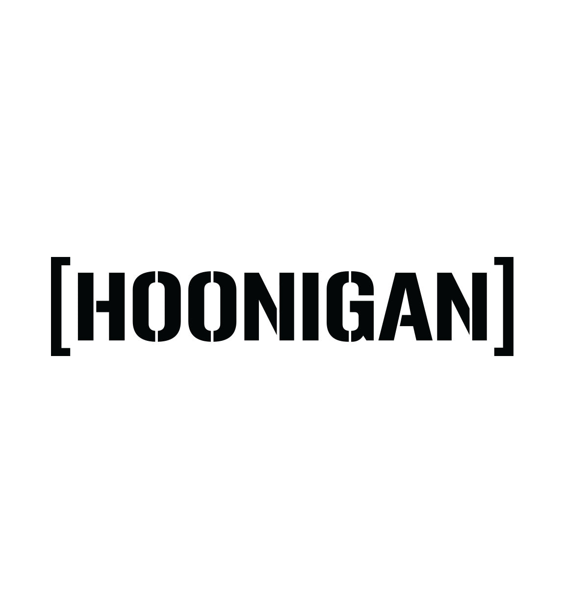 Hoonigan medium die cut censor bar bracket sticker, 18 inches, black design on a white background.