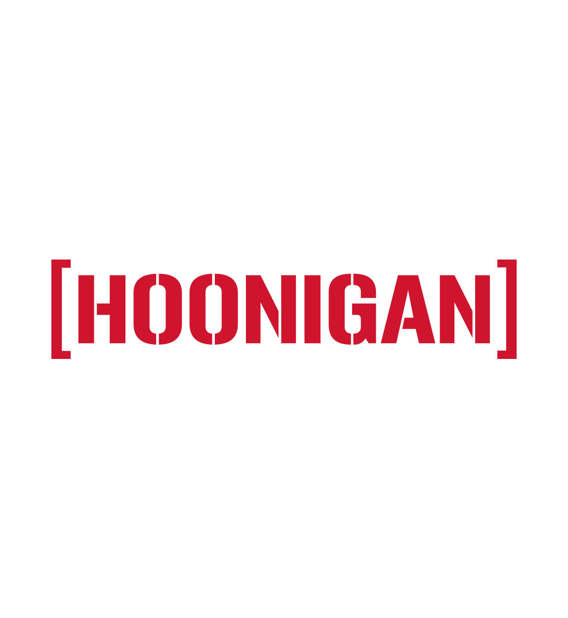 Hoonigan medium die cut censor bar bracket sticker in red, measuring 18 inches, displayed on a white background.