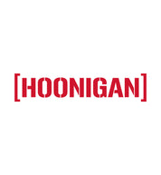 Hoonigan medium die cut censor bar bracket sticker in red, measuring 18 inches, displayed on a white background.