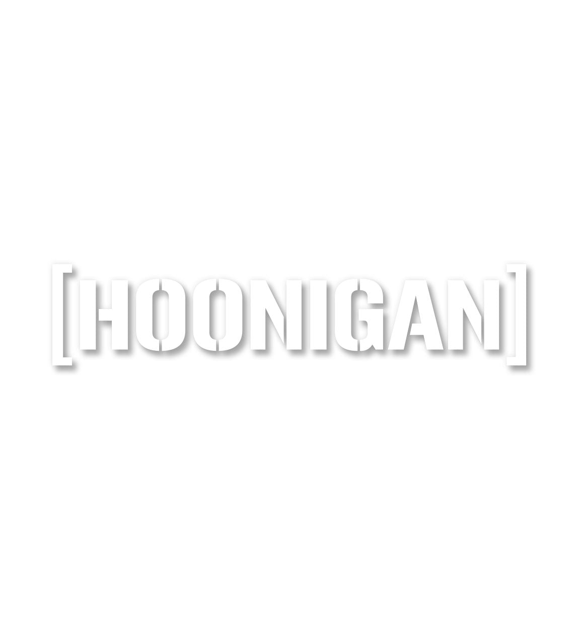 Hoonigan Medium Die Cut Censor Bar Bracket Sticker in white, 18 inches long.