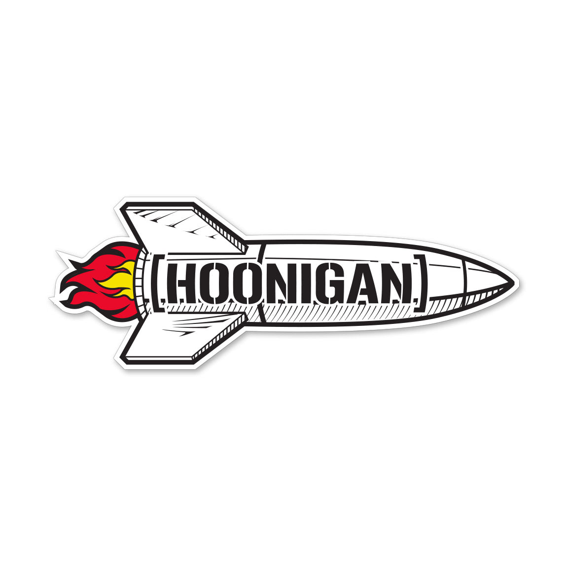 Hoonigan ROCKET Sticker (8 inches) featuring a bold white design on a transparent background.