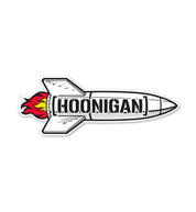 Hoonigan ROCKET Sticker (8 inches) featuring a bold white design on a transparent background.