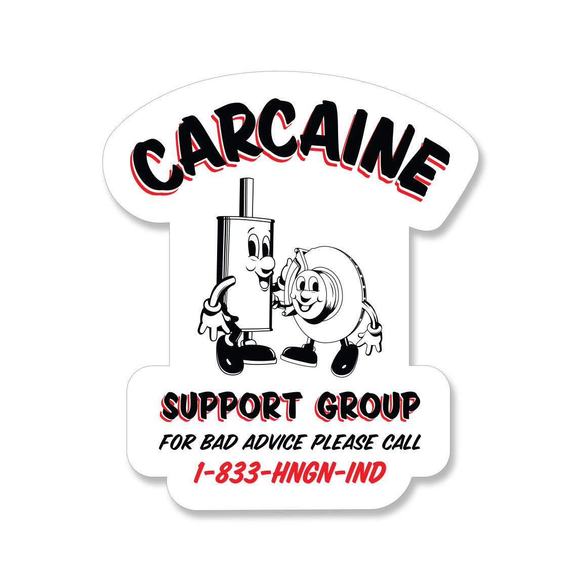 Hoonigan CARCAINE SUPPORT GROUP Sticker, 3.8 inches, featuring bold text and graphics on a black background.