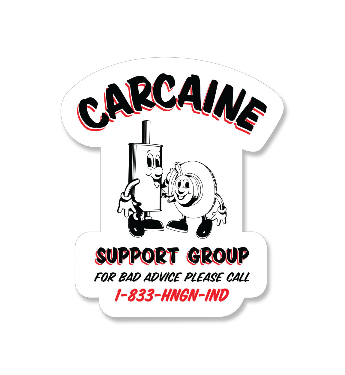 Hoonigan CARCAINE SUPPORT GROUP Sticker, 3.8 inches, featuring bold text and graphics on a black background.
