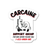 Hoonigan CARCAINE SUPPORT GROUP Sticker, 3.8 inches, featuring bold text and graphics on a black background.