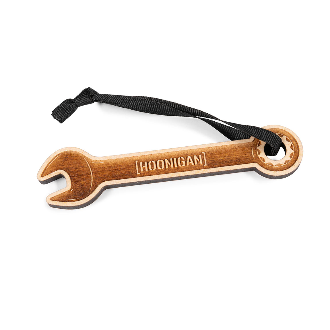 Hoonigan BRACKET WRENCH Ornament featuring a sleek design with a metallic finish, showcasing the Hoonigan logo.