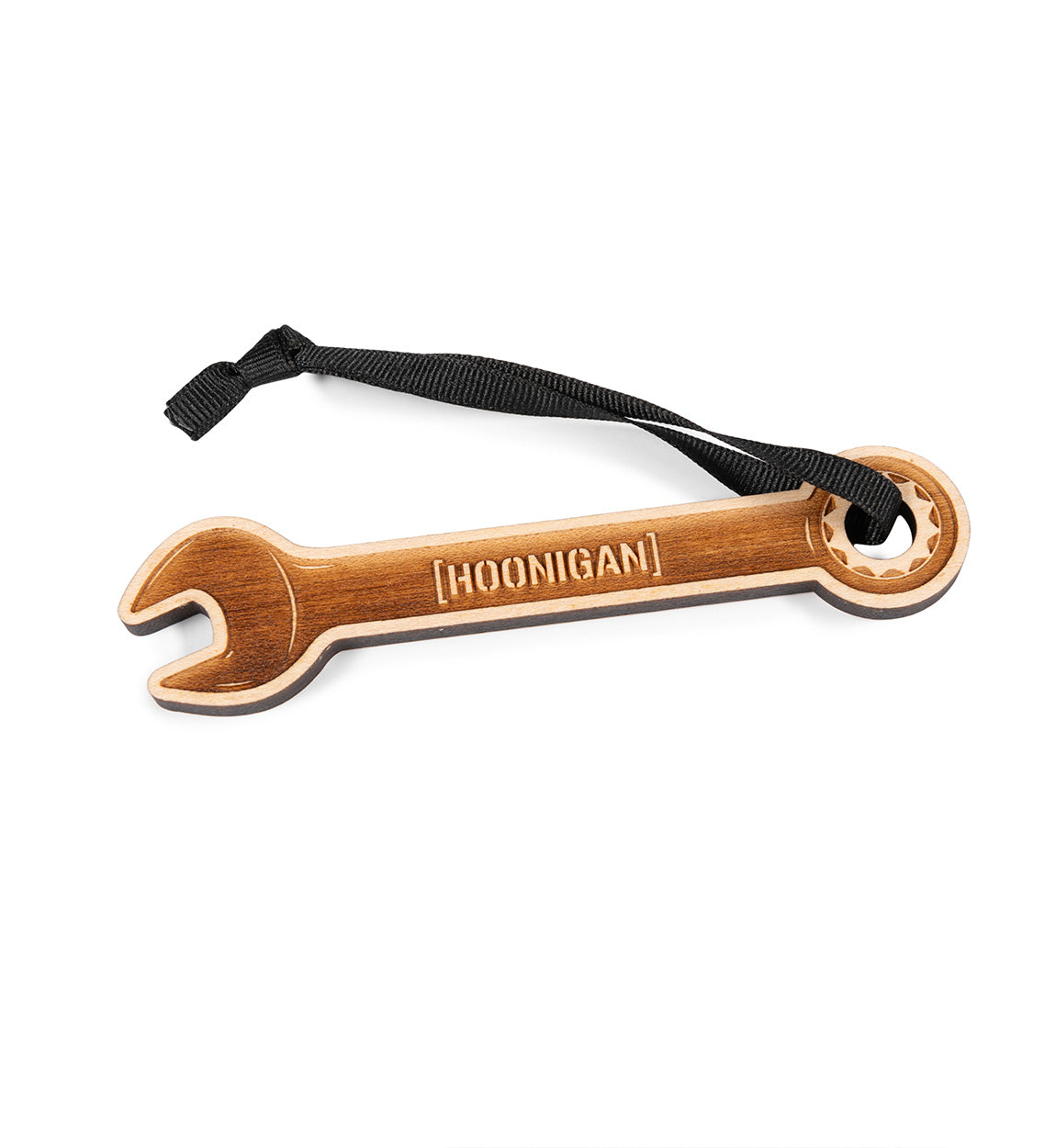 Hoonigan BRACKET WRENCH Ornament featuring a sleek design with a metallic finish, showcasing the Hoonigan logo.