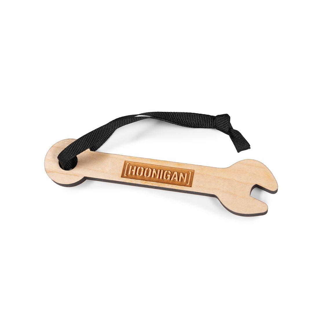 Hoonigan BRACKET WRENCH Ornament featuring a sleek metal design with a shiny finish, perfect for automotive enthusiasts.