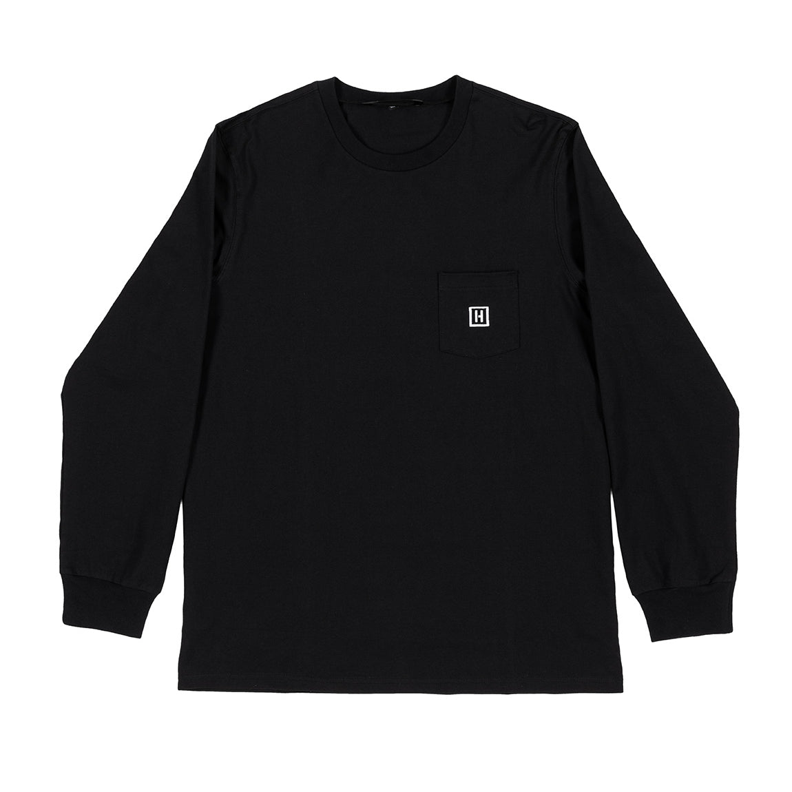 Black Hoonigan H-ICON Premium long sleeve tee featuring a bold white logo on the chest and sleeve.