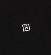 Hoonigan H-ICON Premium long sleeve tee shirt in black, featuring a bold white logo on the chest and graphic designs on the sleeves.