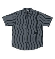 Hoonigan ESSES woven short sleeve button-up shirt in black and gray with a stylish grid pattern.