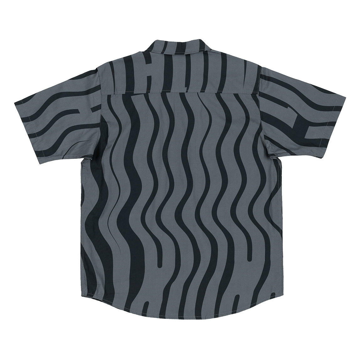 Hoonigan ESSES Woven Short Sleeve Button-up Shirt in black and gray, featuring a plaid pattern and fold-down collar.