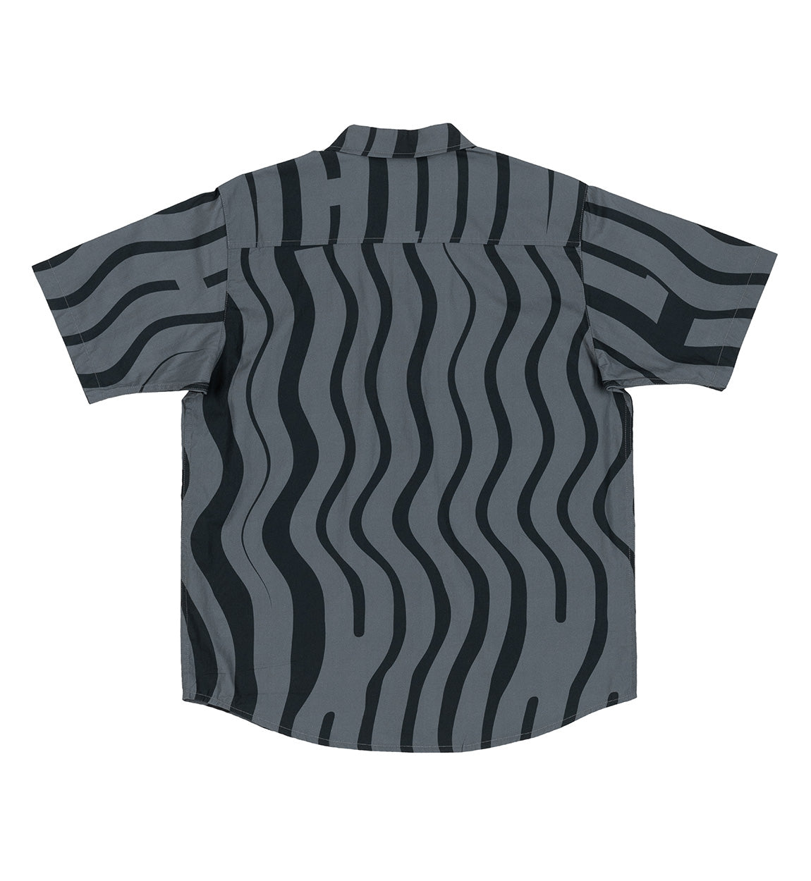 Hoonigan ESSES Woven Short Sleeve Button-up Shirt in black and gray, featuring a plaid pattern and fold-down collar.