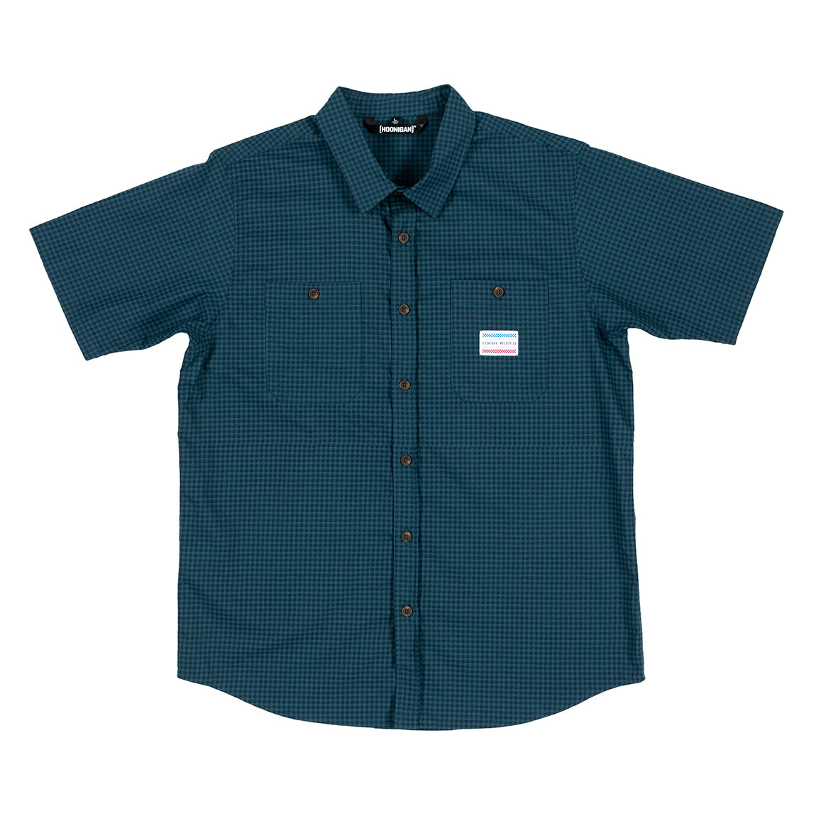 Hoonigan Pepita short sleeve button up shirt. Pattern inspired by the classic Porsche Pepita Houndstooth pattern.