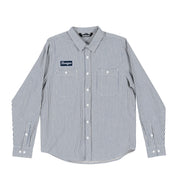 Hoonigan CRATE Woven Long Sleeve Shirt in white and navy with a checkerboard pattern.