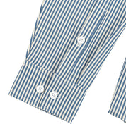 Hoonigan CRATE Woven Long Sleeve Shirt in white and navy with a button-up design and chest pocket.