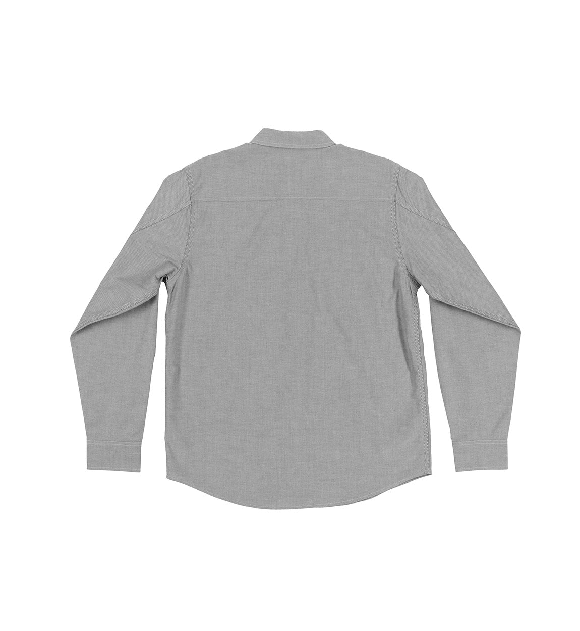 Hoonigan DONUT GARAGE Woven Long Sleeve Button-up Shirt in gray, featuring a classic collar, button-up front, and logo details.