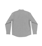 Hoonigan DONUT GARAGE Woven Long Sleeve Button-up Shirt in gray, featuring a classic collar, button-up front, and logo details.