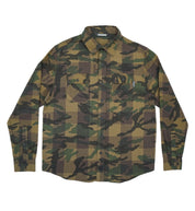Hoonigan H Icon Camo Woven Flannel Long Sleeve Shirt in camouflage pattern.
