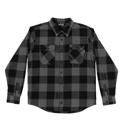 Hoonigan H Icon Woven Flannel Long Sleeve Shirt in black and gray checkered pattern, featuring a button-up front and two chest pockets.