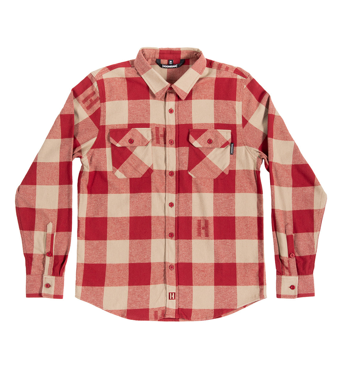 Hoonigan H Icon Woven Flannel Long Sleeve Shirt in brown with black checkered pattern.