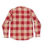 Hoonigan H Icon Woven Flannel Long Sleeve Shirt in brown and black checkered pattern, featuring a button-up front and chest pocket.