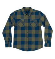 Hoonigan H Icon Woven Flannel Long Sleeve Shirt in navy, featuring a checkered pattern and button-up front.