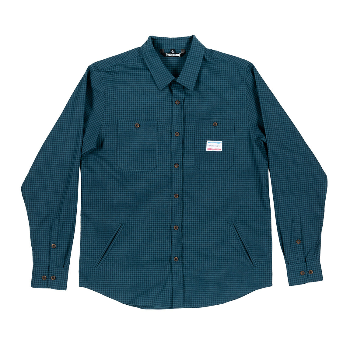 Hoonigan Pepita long sleeve button up shirt. Pattern inspired by the classic Porsche Pepita Houndstooth pattern.
