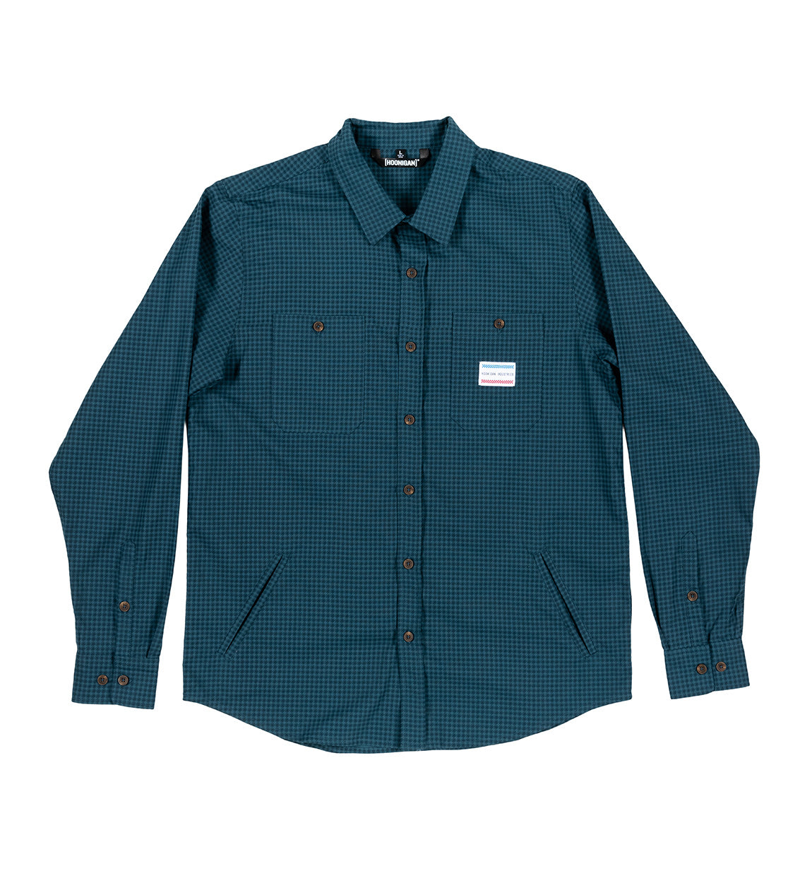 Hoonigan Pepita long sleeve button up shirt. Pattern inspired by the classic Porsche Pepita Houndstooth pattern.