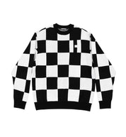 Hoonigan FINAL LAP Jacquard Sweater in black with vibrant graphic design, featuring a stylish crewneck and knit fabric.