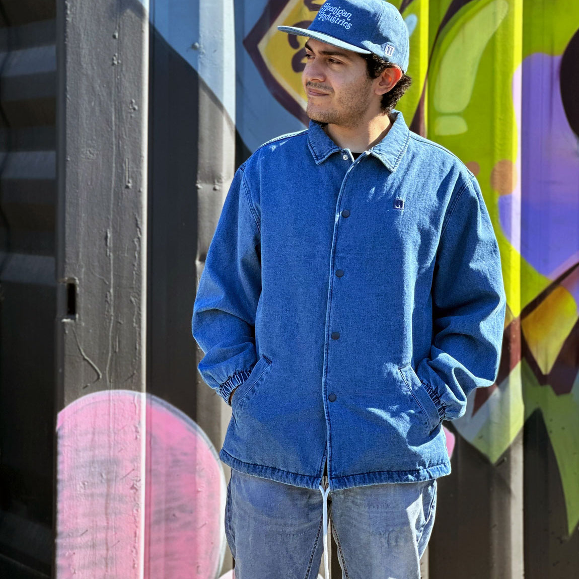 Hoonigan TRAILER Lined Denim Jacket in navy, featuring a classic design with a lined interior and branding details.