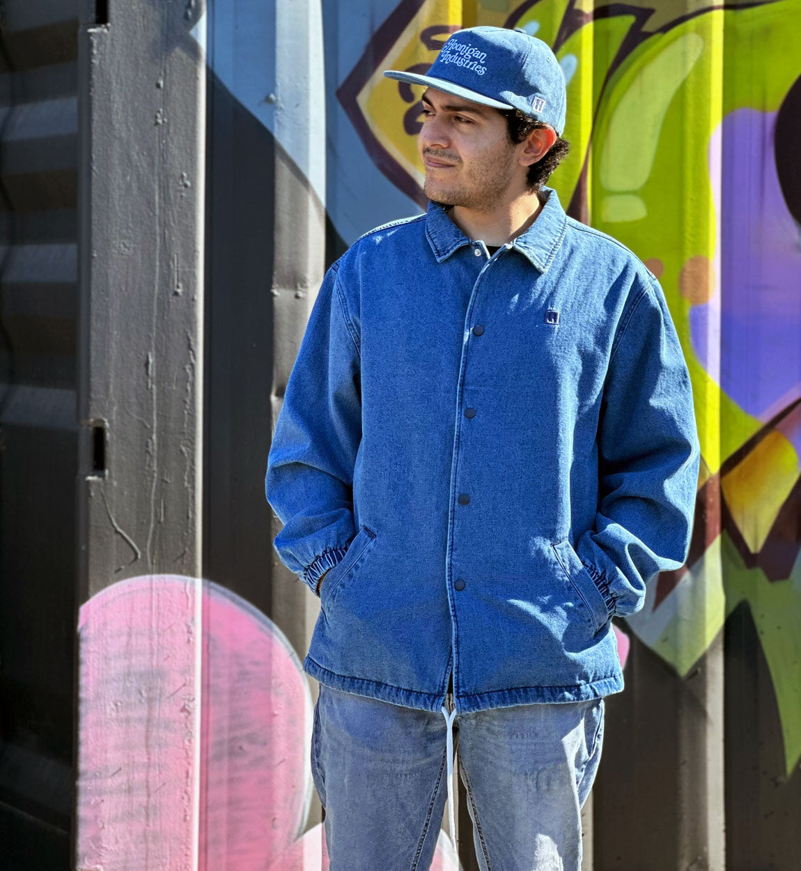 Hoonigan TRAILER Lined Denim Jacket in navy, featuring a classic design with a lined interior and branding details.