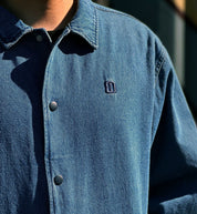 Hoonigan TRAILER Lined Denim Jacket featuring a dark navy color, front button closures, and a classic denim design.