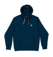 Hoonigan HILL CLIMB Henley Fleece Hoodie in navy blue, featuring a button placket and long sleeves.