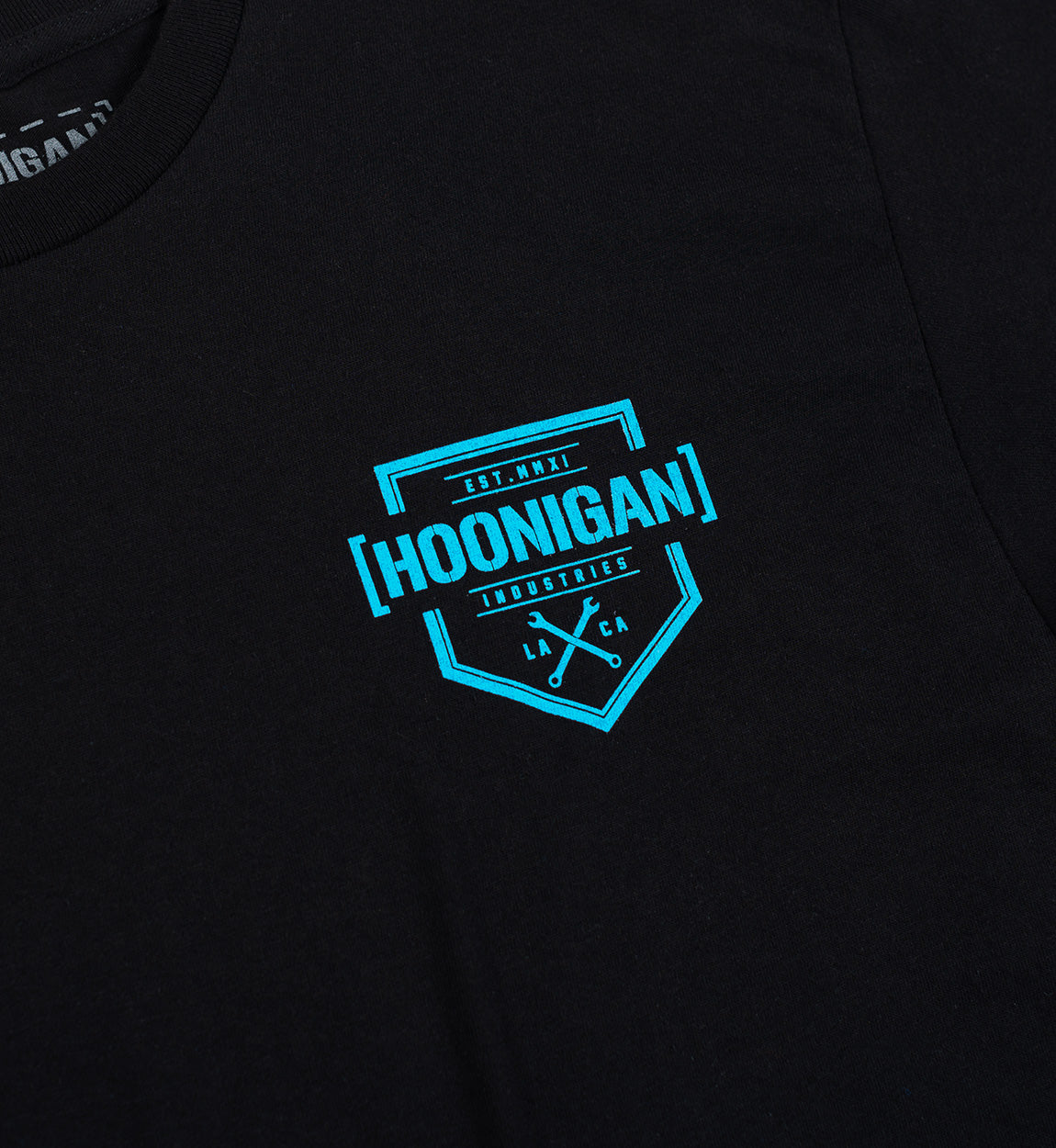 Hoonigan BRACKET X LOGO Short Sleeve Tee in black with white logo design on the front.