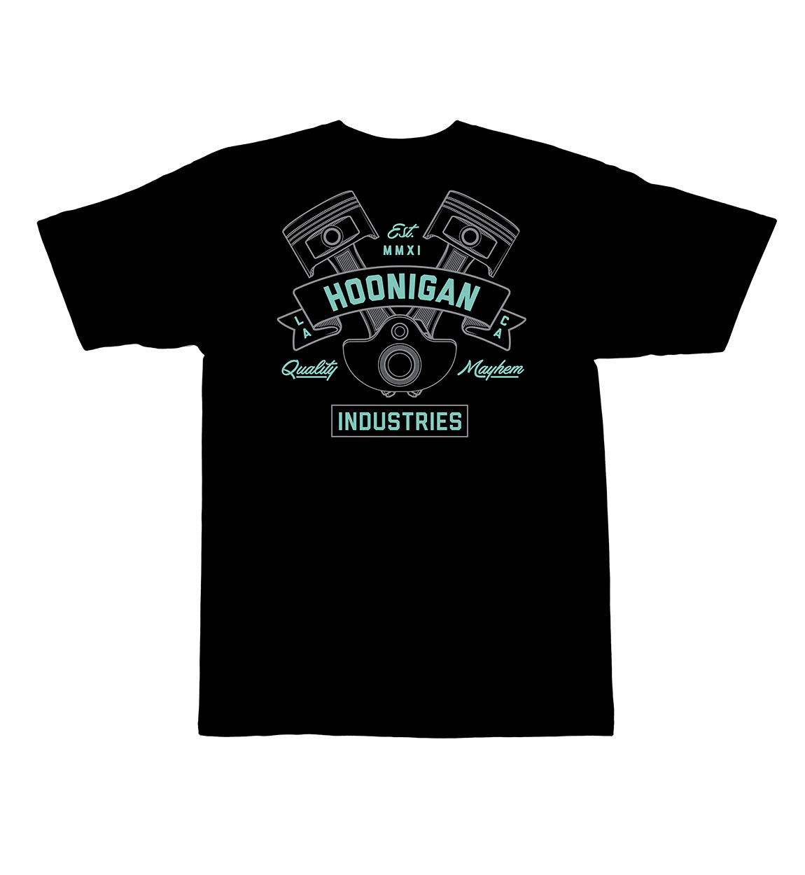 Hoonigan CRANKED Short Sleeve Tee in black with a bold graphic design on the front, featuring the Hoonigan logo and a car silhouette.
