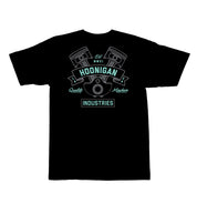Hoonigan CRANKED Short Sleeve Tee in black with a bold graphic design on the front, featuring the Hoonigan logo and a car silhouette.