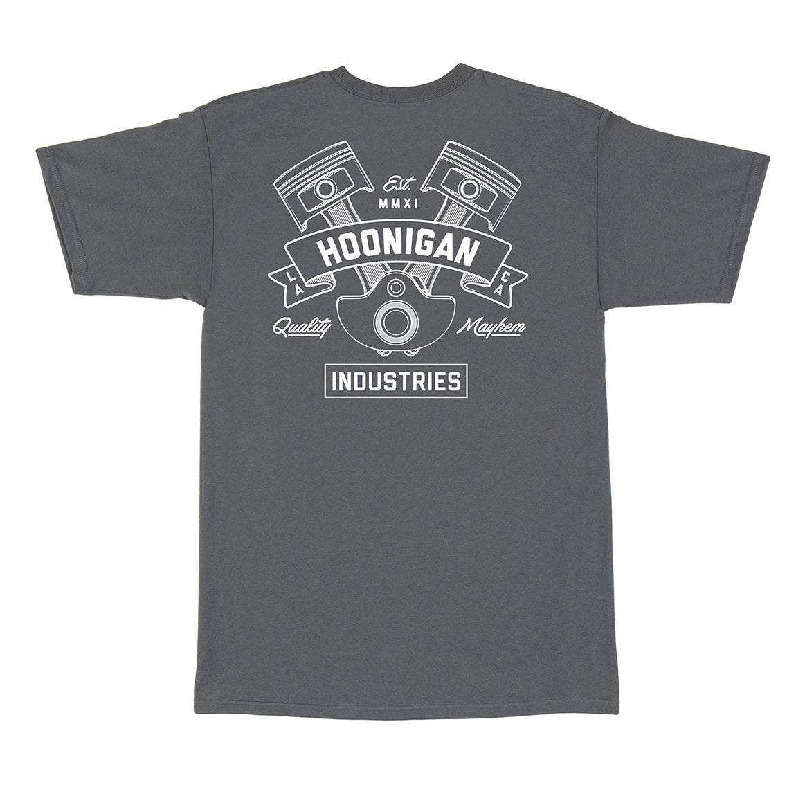 Hoonigan CRANKED Short Sleeve Tee in white with bold black graphic logo on the front.