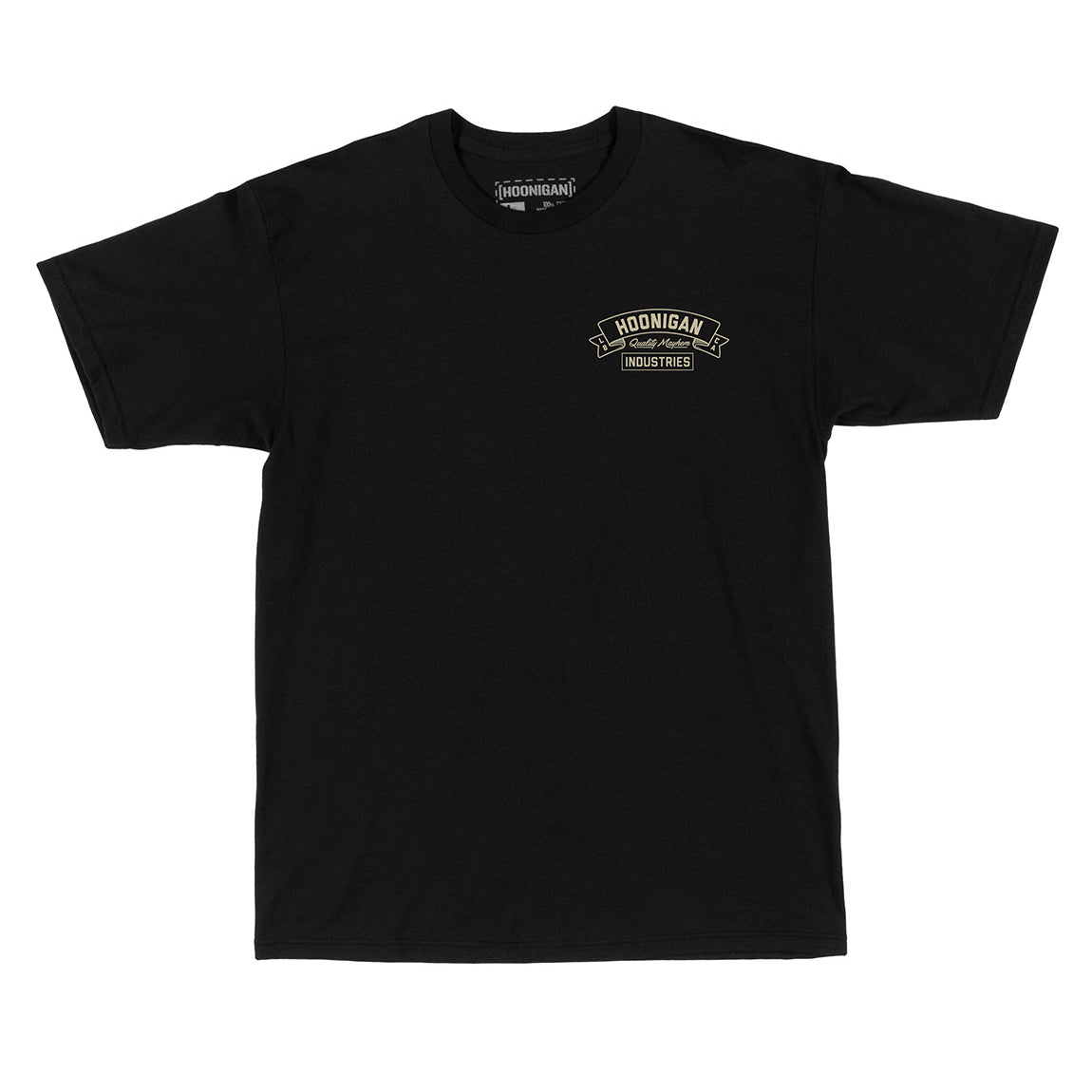 Hoonigan CRANKED black short sleeve tee featuring bold white logo and graphic design.