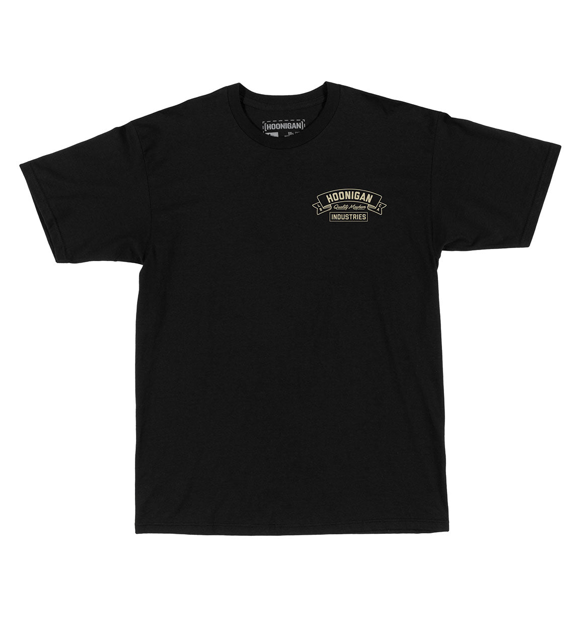 Hoonigan CRANKED black short sleeve tee featuring bold white logo and graphic design.