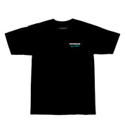 Hoonigan CHEATER SLICKS Short Sleeve Tee featuring a black design with white graphics and a front logo, displayed on a neutral background.