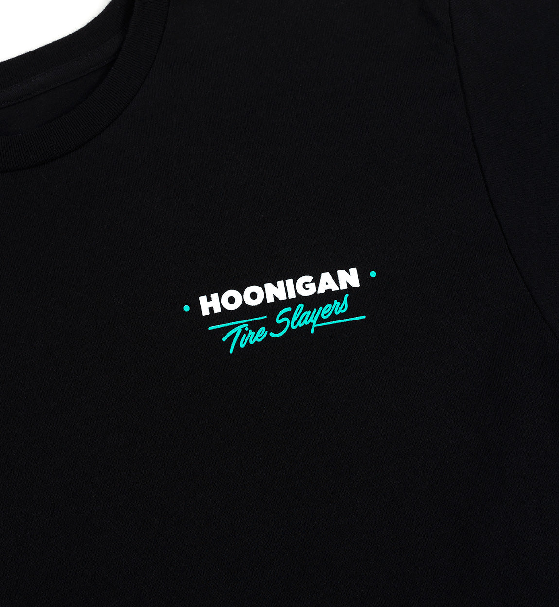 Hoonigan CHEATER SLICKS Short Sleeve Tee in black with graphic print on front.
