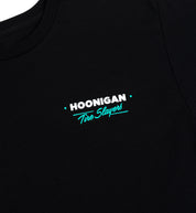 Hoonigan CHEATER SLICKS Short Sleeve Tee in black with graphic print on front.