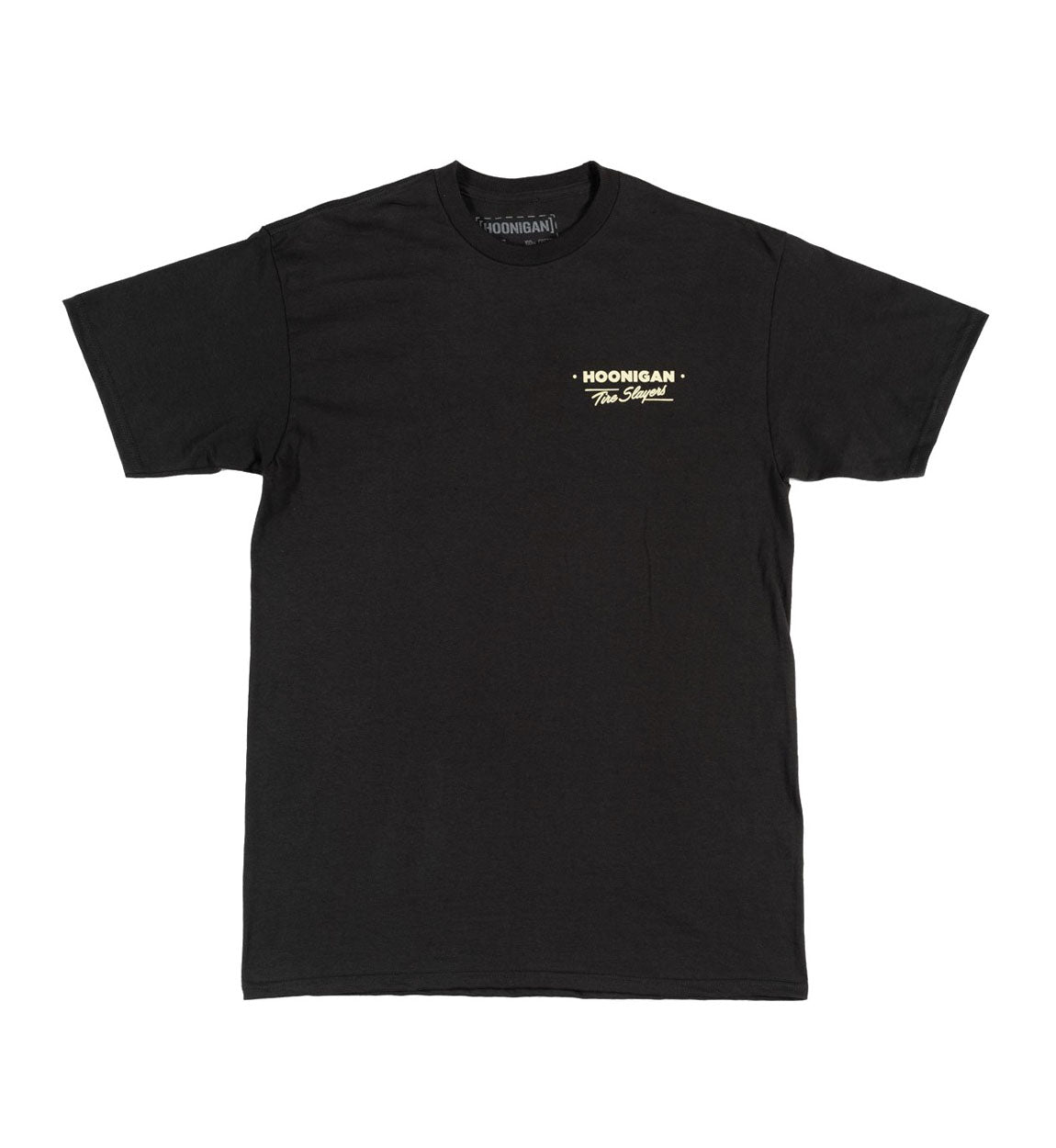 Hoonigan CHEATER SLICKS Short Sleeve Tee in black, featuring a bold graphic print on the front and a relaxed fit.