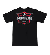 Black short sleeve tee featuring the Hoonigan emblem on the front, designed for motorsport enthusiasts.