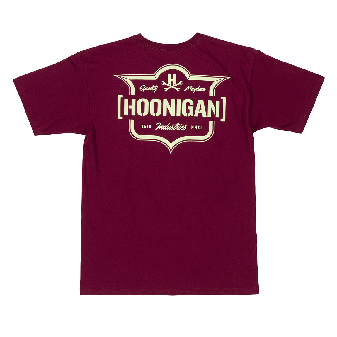 Black short sleeve tee featuring the Hoonigan logo in bold white lettering on the front.