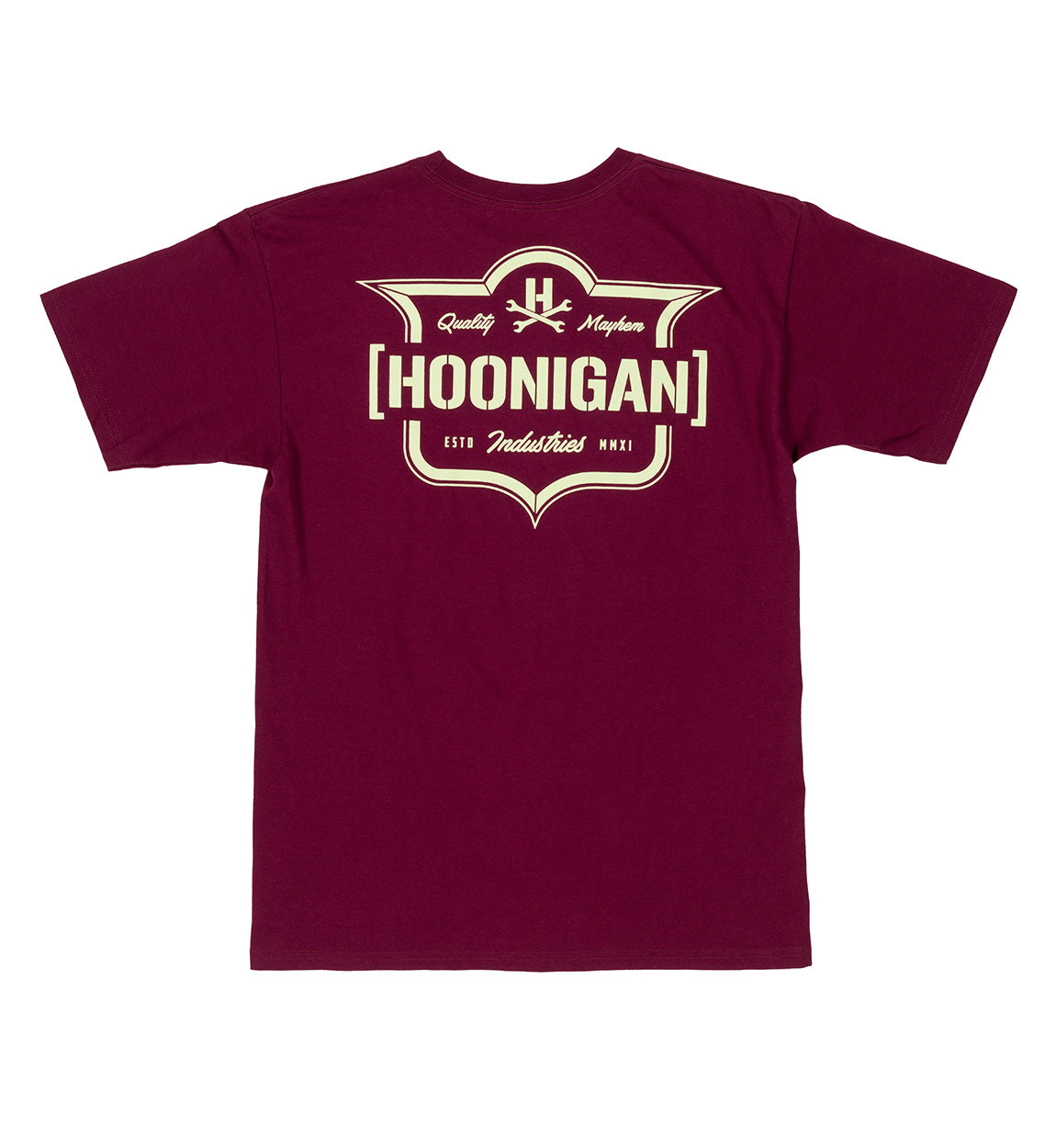 Black short sleeve tee featuring the Hoonigan logo in bold white lettering on the front.