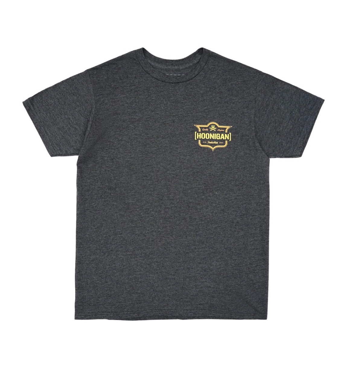 Hoonigan EMBLEM Short Sleeve Tee featuring a bold logo graphic on a black background.