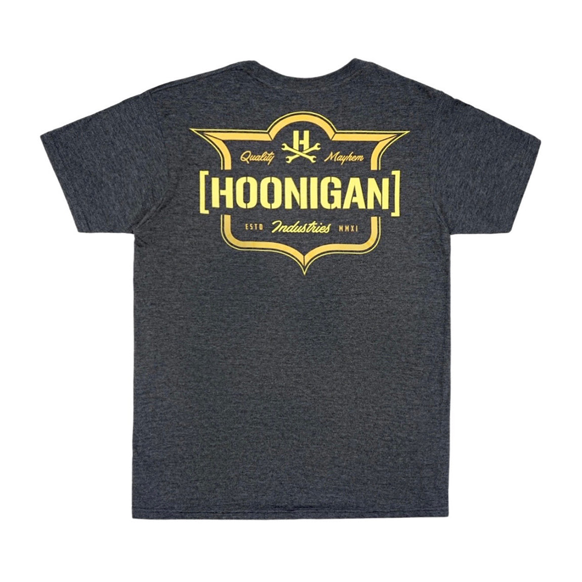 Black short sleeve tee featuring the Hoonigan logo in white, designed for casual wear.
